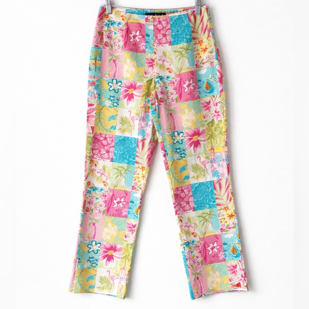 Vintage Y2K Patchwork Print Tropical Cropped Ankle Pants Made in USA Sz 6